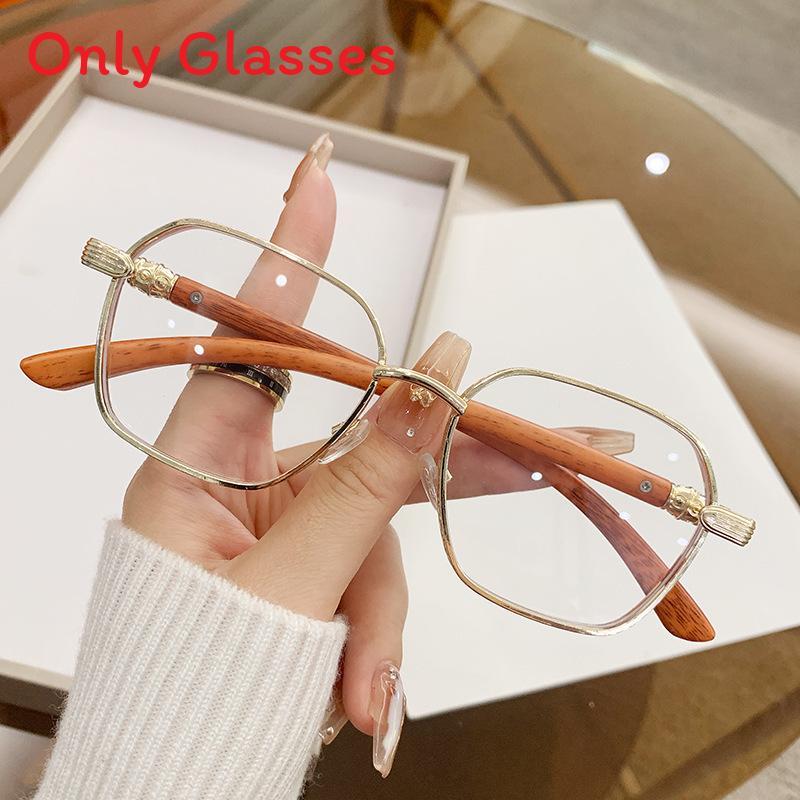 New Woodentexture Metal Sunglasses With Gray Lenses For Sun Protection And Fashion Style