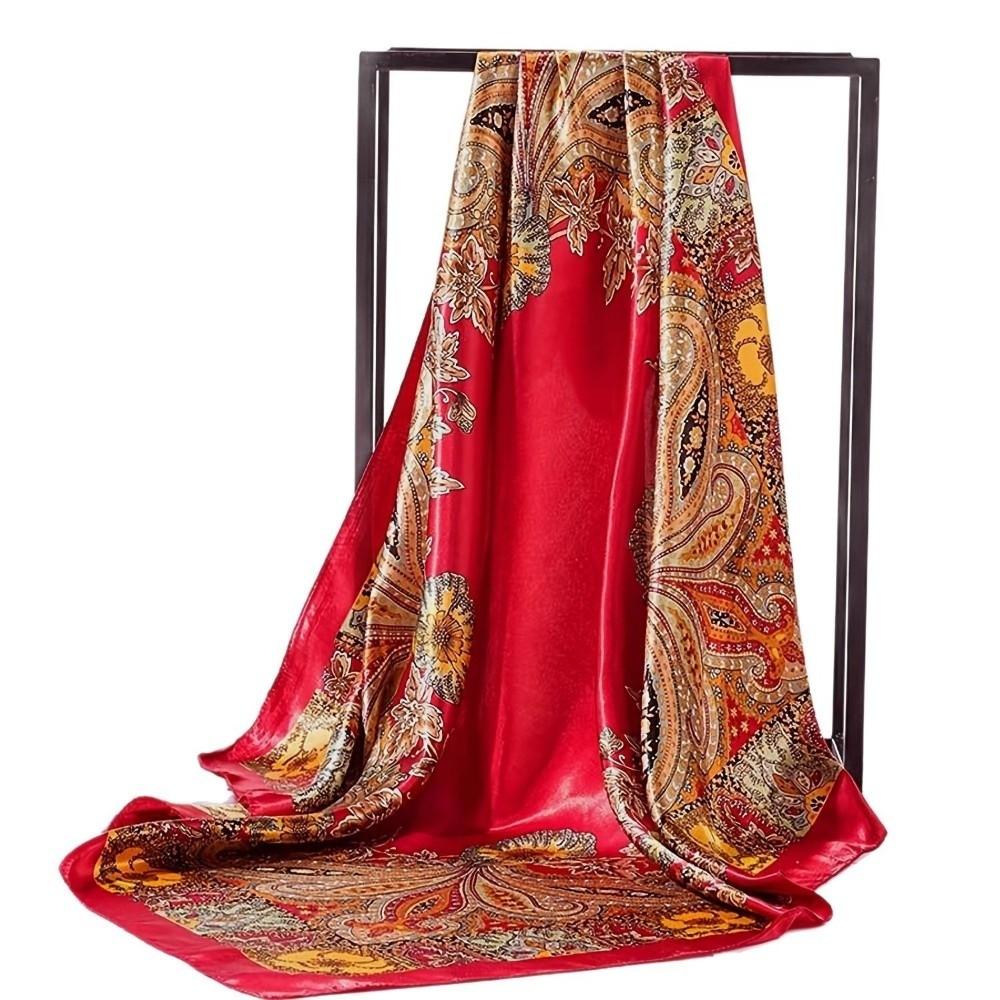 Printed Head Silk Scarf Elegant Square Hijab Neckerchief Satin Bandana Female Use