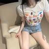 New Summer Pure and Chic Slim Short Navel Print Top Design Niche Short Sleeves