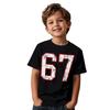 Letter and Digital Print Children's Clothing, Short-sleeved Casual Round Neck Top