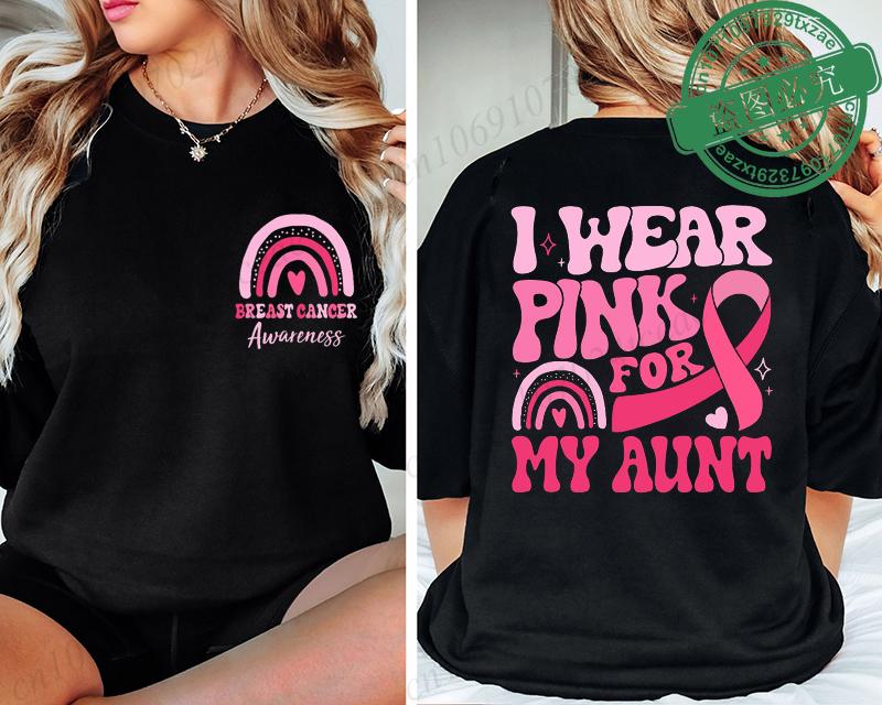 I Wear Pink for Breast Cancer Print Women TShirt Pink Ribbon Support Squad Shirt for Women Fashion Casual Clothes Summer Tshirt