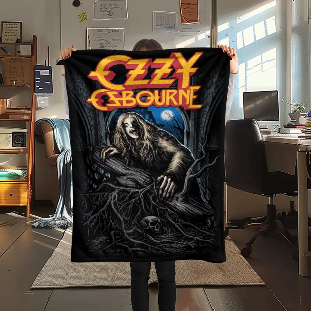 1pc Ozzy Osbourne Print Flannel Blanket, High quality Comfortable for All Seasons, Home Decor, Warmth and Comfort, Perfect for Christmas Gifts74