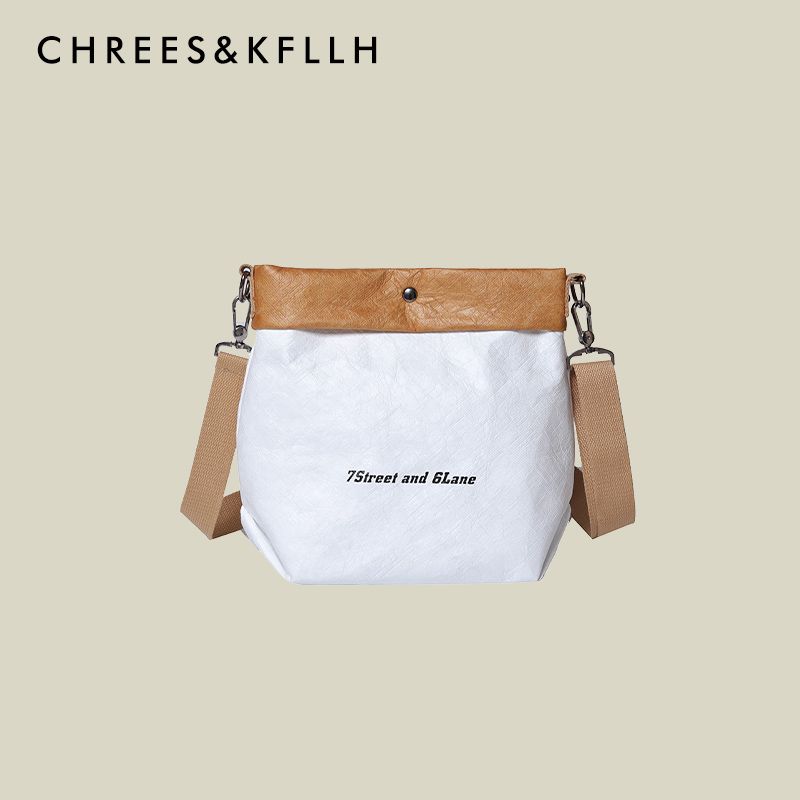 

Chrees & Kfllh Американский нишевый крафтовый бумажный пакет Женский 2025 Новый повседневный легкий на плечо/мессенджер White