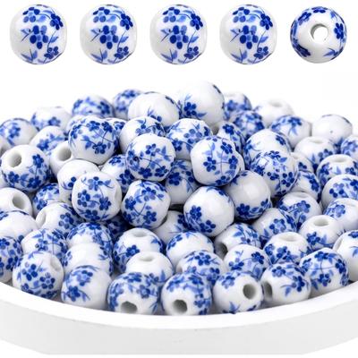 20/40/60 ks keramických korálků kulaté keramické korálky ručně vyráběné porcelánové modré tiskové intervalové korálky řemeslo korálkové šperky potřeby pro kutily