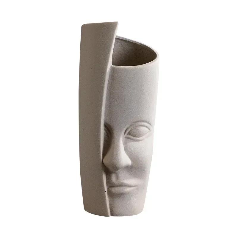 Ceramic Candlestick Art Vase Sculpture Crafts Human Face Flower Pot Handmade Garden Storage Flower Arrangement Home Decors