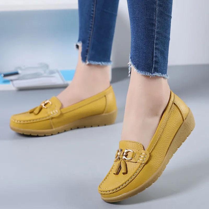 WTEMPO Soft Leather Women's Single Shoes Comfortable Flat Heel Soft Sole Tassel Metal Decoration Fashion Versatile Casual Shoes Dropshipping Wholesale