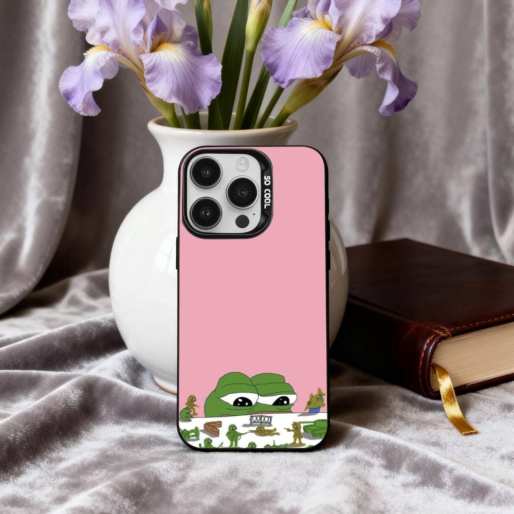 Lustige P-Pepe der F-Frosch Handyhülle Für iPhone17,16,15,14,13,12,11 Plus,Pro Max Schwarz Candy Silberbeschichtete Hülle