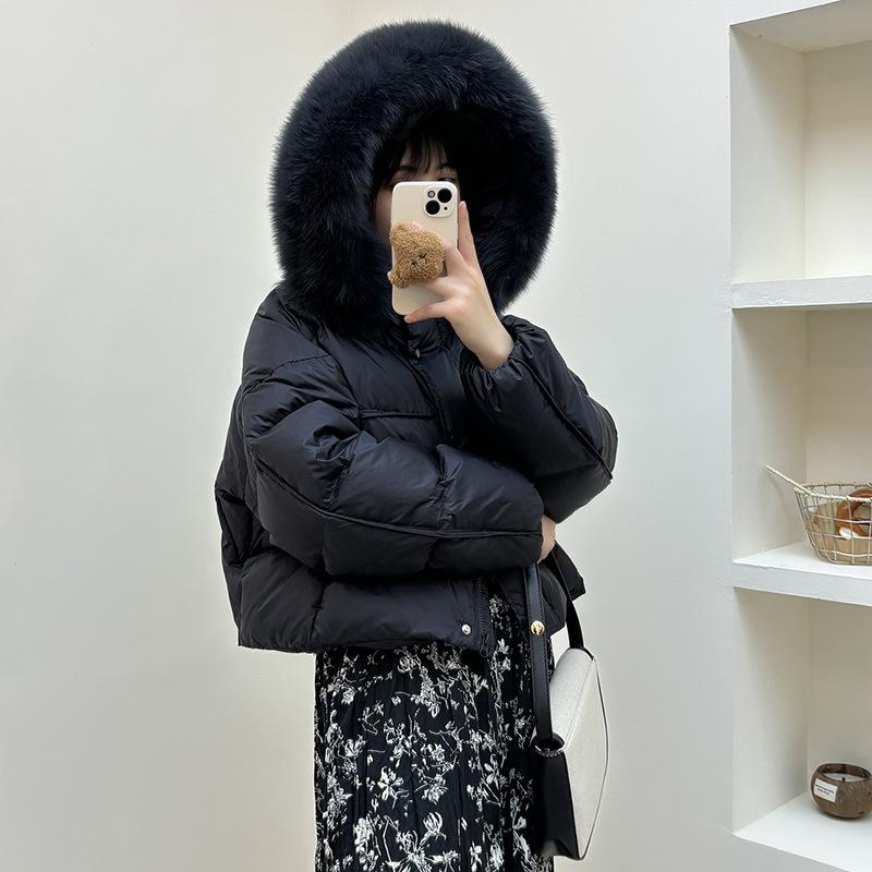 

Soft puff down jacket women s short 2025 winter new sweet light luxury fox fur collar thickened warm jacket M