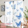 2PCS Digital Printed Curtains, Blue Print Butterfly Vintage Insect Pattern, Window Drapes for Living Room Bedroom Home Decor