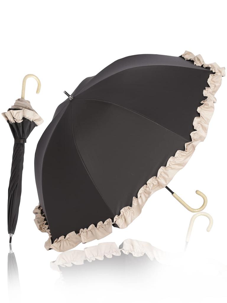 KIZAWA UV Light Long Deep Full Light 5th Grade Water Dome Suitable for Sun and Heat Rattan 50cm Ribs Black x Women's Parasol, Protection, 100%