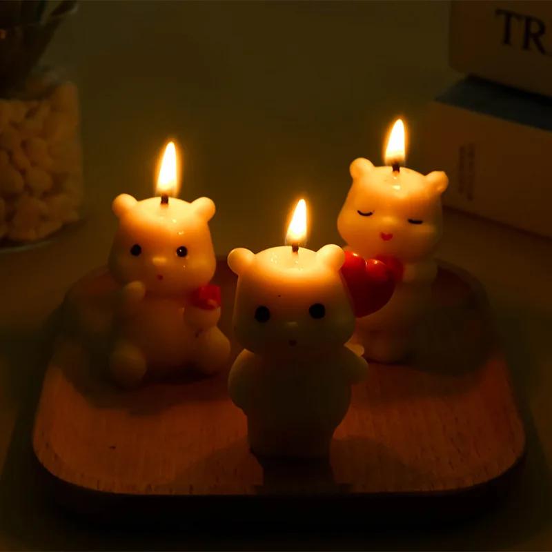 Cute 3D Bear Silicone Candle Mold DIY Plaster Ornament Confession Love Aromatherapy Soap Resin Chocolate Mould Home Decor