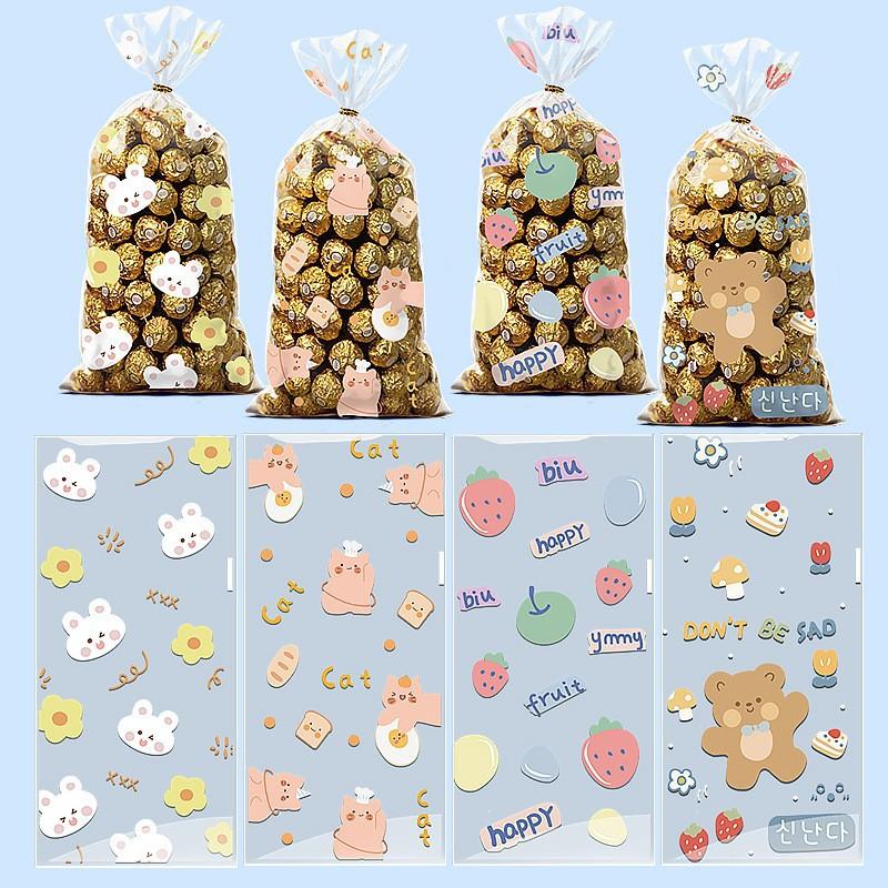 50/100 Pcs Cartoon Pattern Plastic Self-Adhesive Candy Bags Cookie Donut Bread Pastry Bag Food Packaging Resealable Gift Bag
