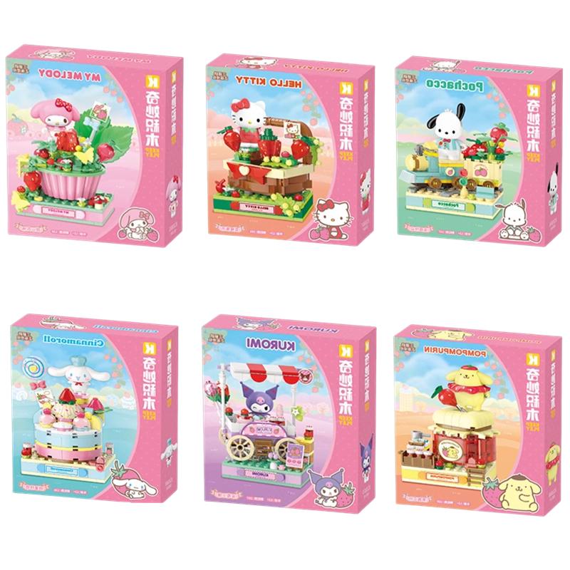 Melody Kuromi Pochacco Cinnamoroll Pom Pom Purin Cartoon Anime Figure Model Building Block Toys Children Gift