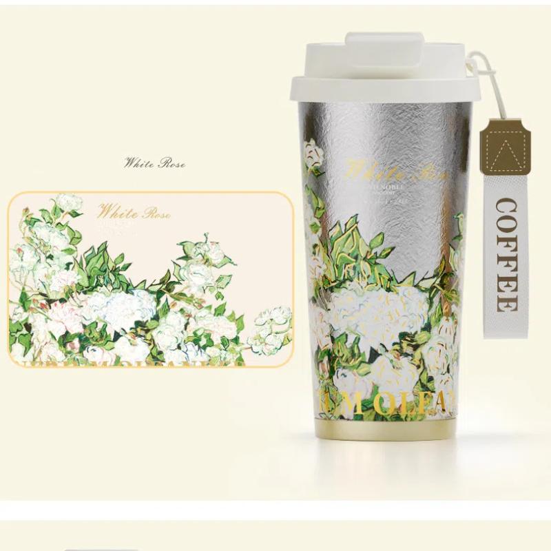 Pure Titanium Vacuum Flask & Thermos for Men and Women - Portablewith Straw Cherry Sunflower Thermos Bottle Tumbler