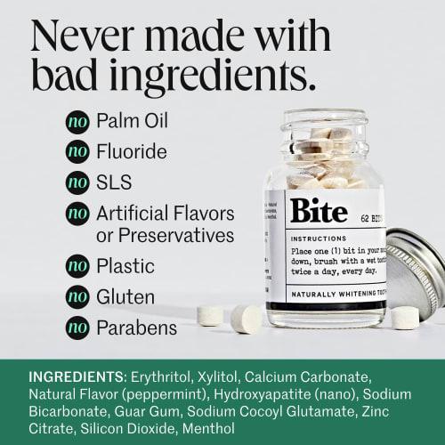 BITE Toothpaste Bits with Nano Hydroxyapatite - Eco and Travel-Friendly Whitening Toothpaste Tablets (Mint) 124.0 Count