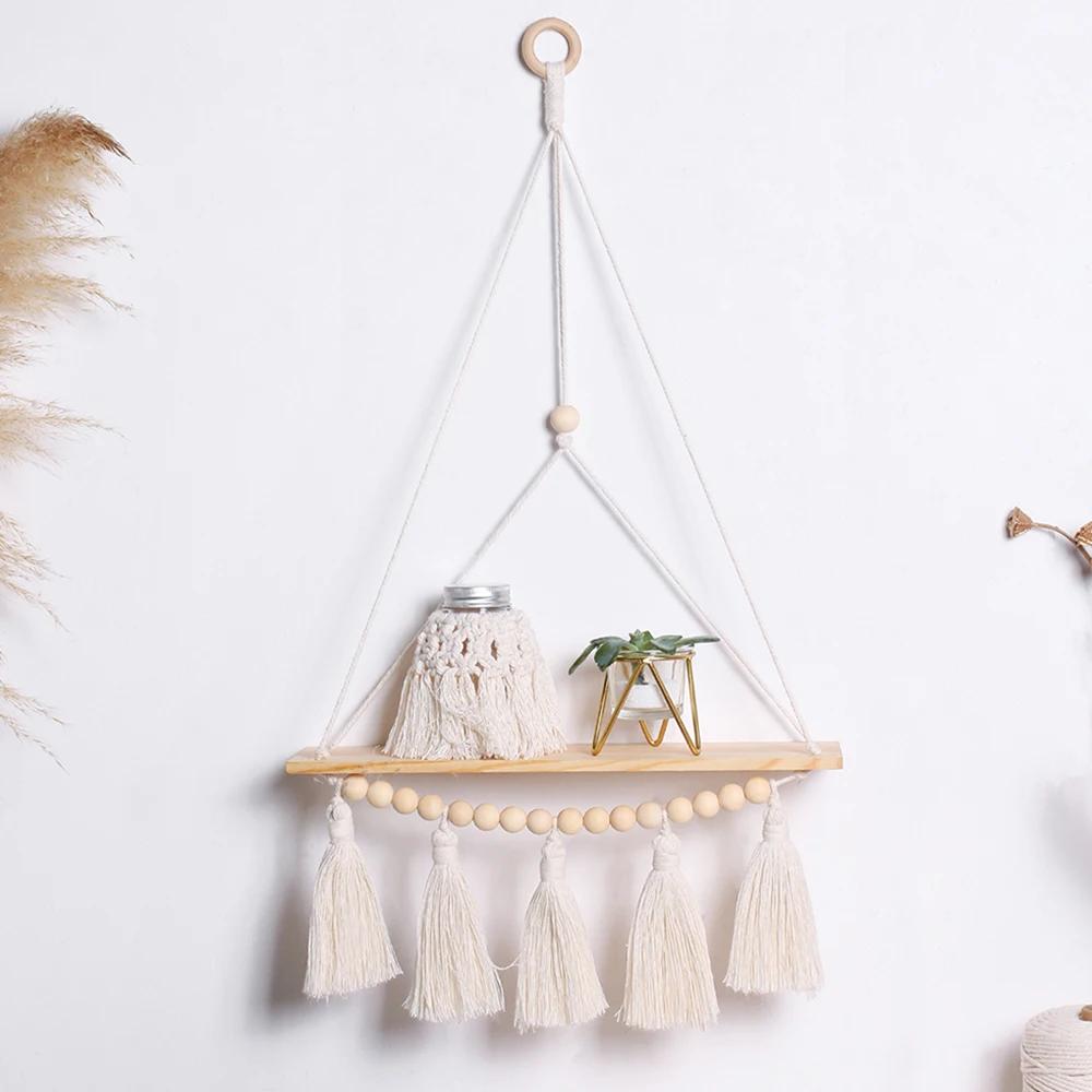 Macrame Wall Hanging Shelf Boho Home Decor Shelves On Wall Wood Decoration for Bedroom Living Room Nursery Christamas Gift
