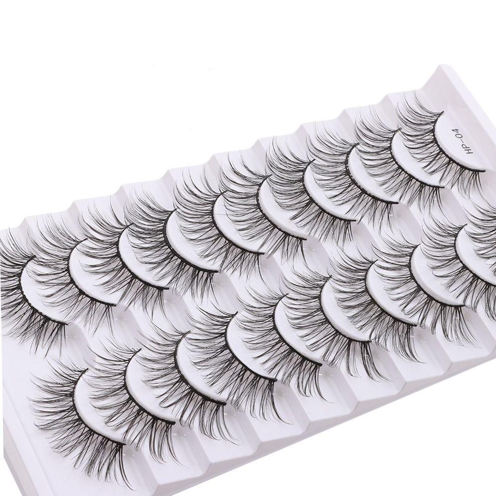 10 par naturliga långa 3D-minkfransar Svart fäste Mangafransar Lösögonfransar Ögonfransförlängning