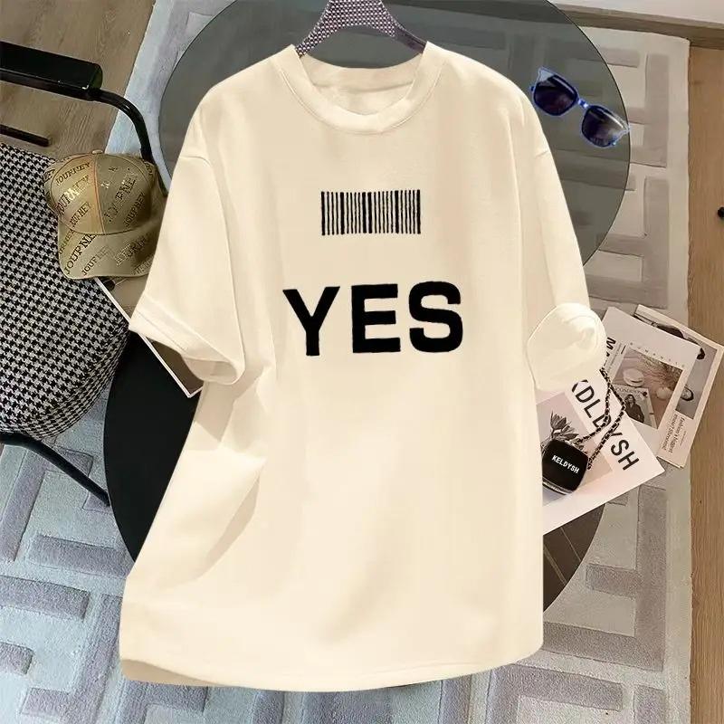 

Summer Fashion YES Print ShortSleeve TShirt Womens Clothing Fashionable Basic Crew Neck Top TShirt Casual Personality 4XL