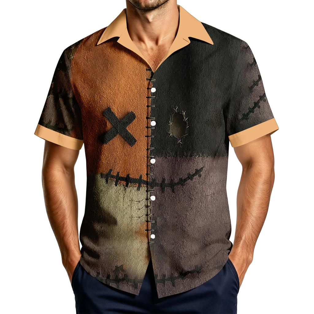 Men's Casual Short Sleeve Shirt with Halloween Print for Parties and Everyday Wear
