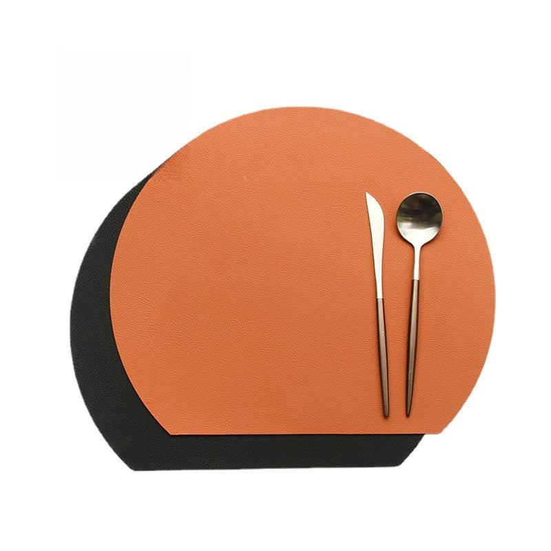 Nordic Double-Sided PU Leather Placemats Waterproof Oil-Resistant Half-Round Heat-Resistant Dining Table Mat Home Restaurant