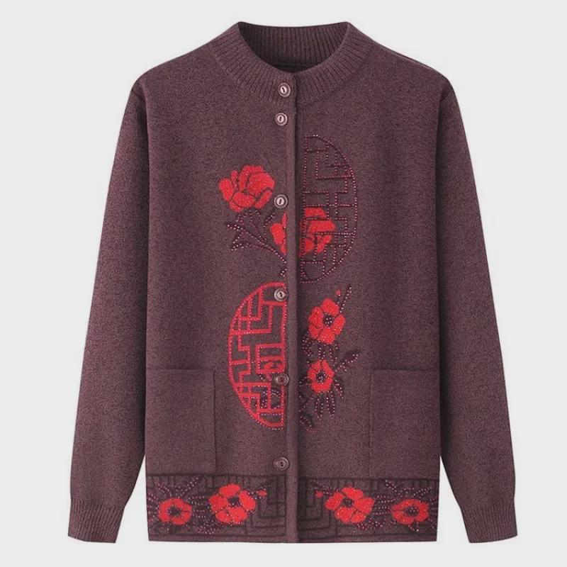 Warm Knitted Cardigan for Middle-aged and Elderly Women - Plus Velvet Winter Sweater Coat