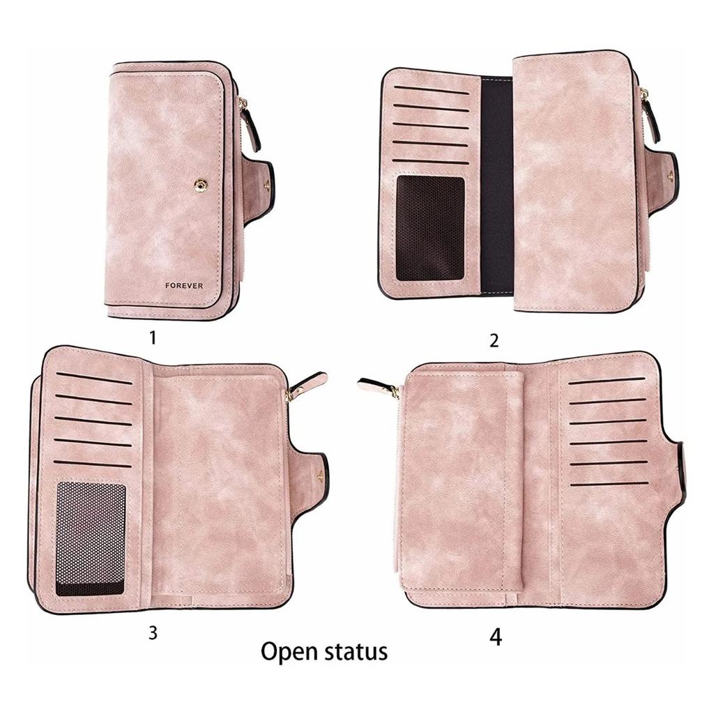 Women Leather Wallet Multi Card Pockets Large Capacity Zip Card Holder Wallet for Cash Pink Free Size