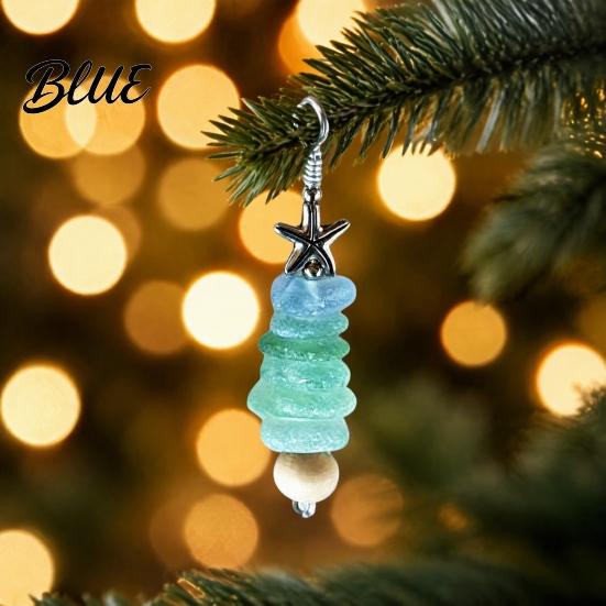 Handcrafted Ocean Inspired Gift Sea Glass Tree Ornament Handmade Starfish Hanging Ornament Decoration Coastal Style Pendant for Christmas Tree Bag