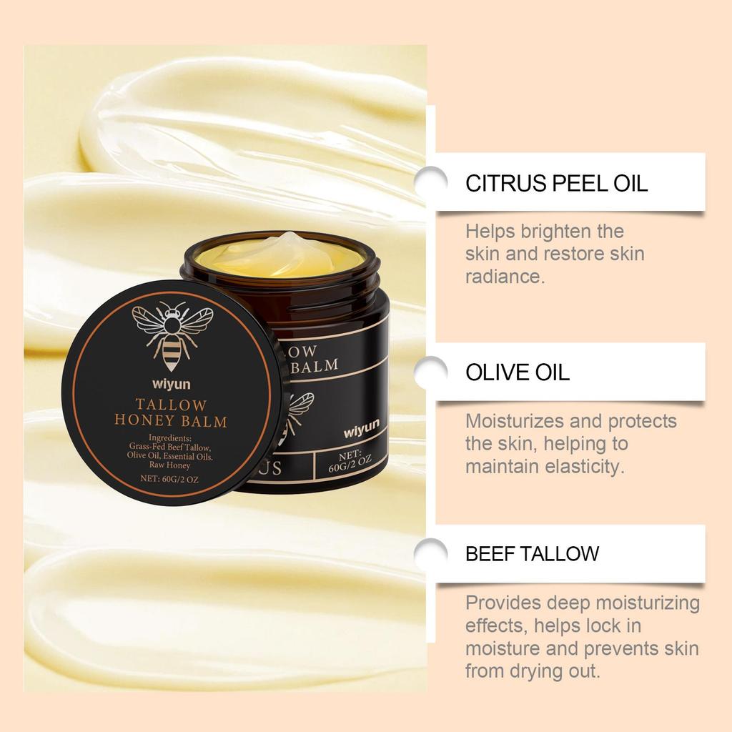 Beef Tallow Honey Moisturizer Grass Fed Whipped Tallow Face Cream Body Lotion Non Greasy Nourishing Fast Absorption Skin Care