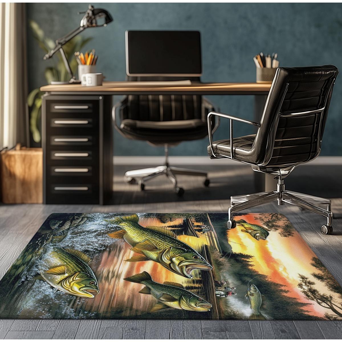 

Fishing Scene Bass Fish River Sunset Rug Crystal Velvet Game Room Carpet Outdoor Adventure Theme Nature Inspired Home Decor 60x90cm