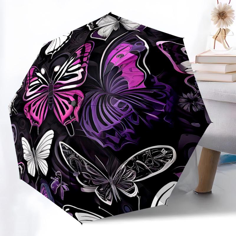 

1pc Butterfly Pattern Automatic Folding Umbrella - Portable Collapsible, 8-Rib Durable Frame, Perfect for Outdoor Use, yy251218119