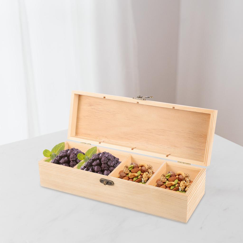 Wooden Box 4-Slot Unfinished Mini Jewelry Case Size Storage Organizer for Tea Bags DIY Wooden Boxes Small Wood Box