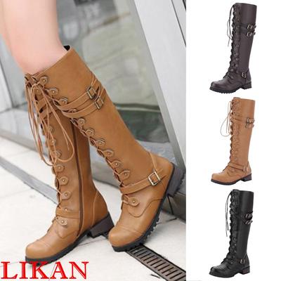 New Women/'s Fur Lined Snow Rivet Pull On flat Buckle Warm mid calf boots Shoes