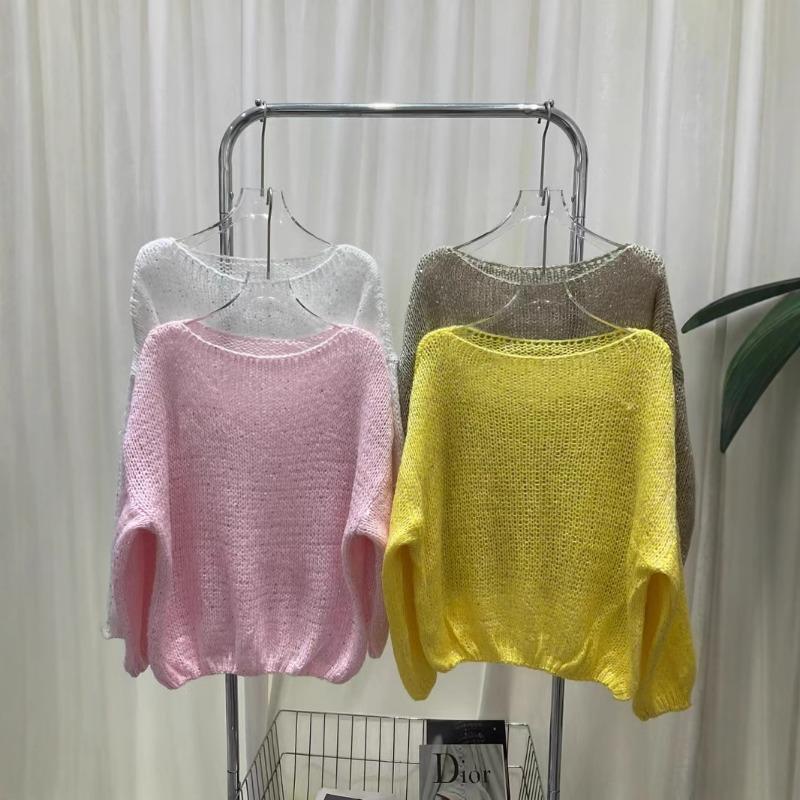 Spring and Summer New Loose Sequins Soft Waxy Knitted Sweater Top Thin Gentle Wind Sweet High Sense Pullover Woman