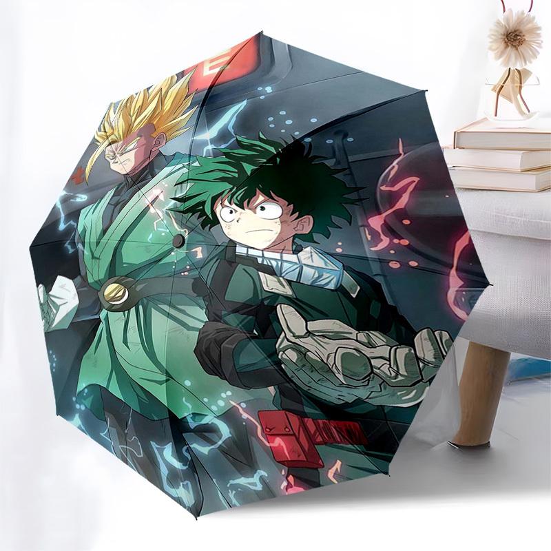 1pc Dragon Ball Z Vegeta & My Hero Academia Izuku Midoriya Outdoor Umbrella - Automatic Opening/Closing, 3-Fold Design, 8-Bone Iron Frame - Perfect Gi