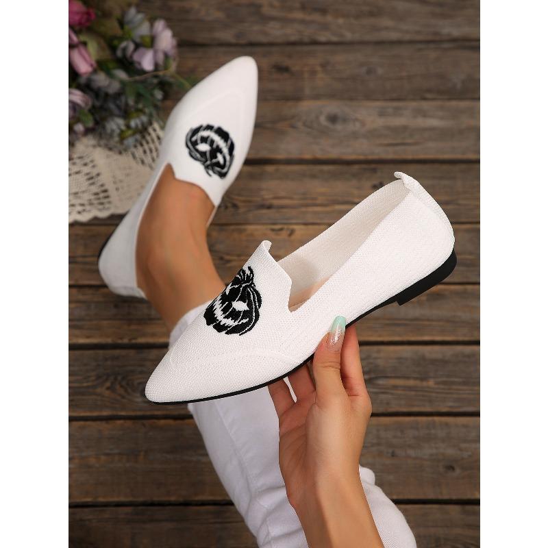 Breathable Shoes Women's 2025 Autumn New Flat Large Yard Pointed Toe Embroidery Color-blocking Lazy Shoes