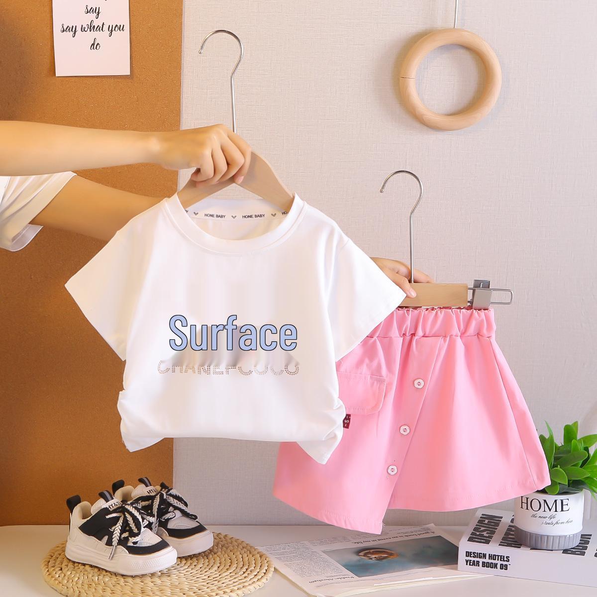 Summer 2026 Stylish Baby Girl Rhinestone T-Shirt & Skirt Set S (80cm) белый