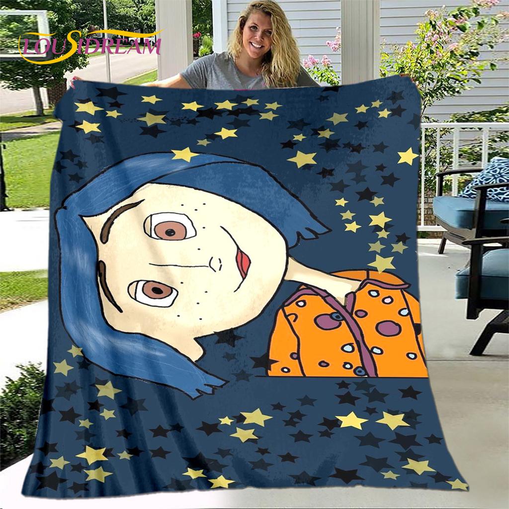 3D kreslená přikrývka Coraline, flanelová přikrývka, dětská teplá přikrývka pro domácí obývací pokoj ložnice postele pohovka kancelář