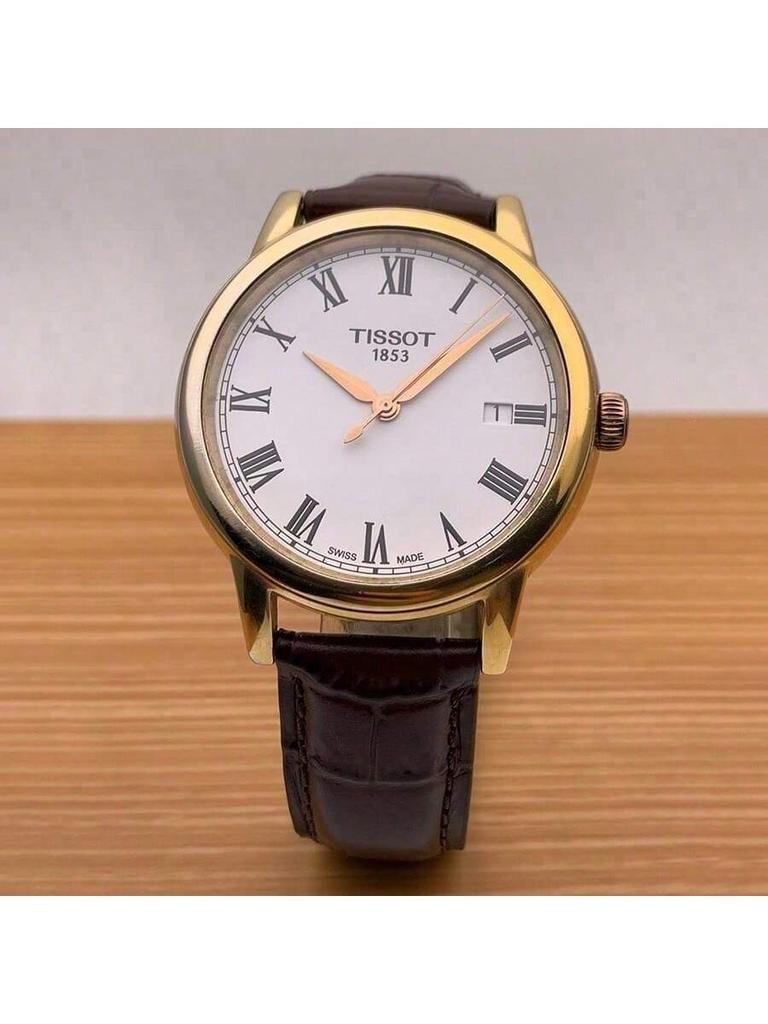 Tissot Carson, κίνημα χαλαζία, αδιάβροχο 30μ ανδρικό ελβετικό ρολόι, 40mm λευκό καντράν, ατσάλινη κάσα, δερμάτινο λουράκι T085.410.36.013.00