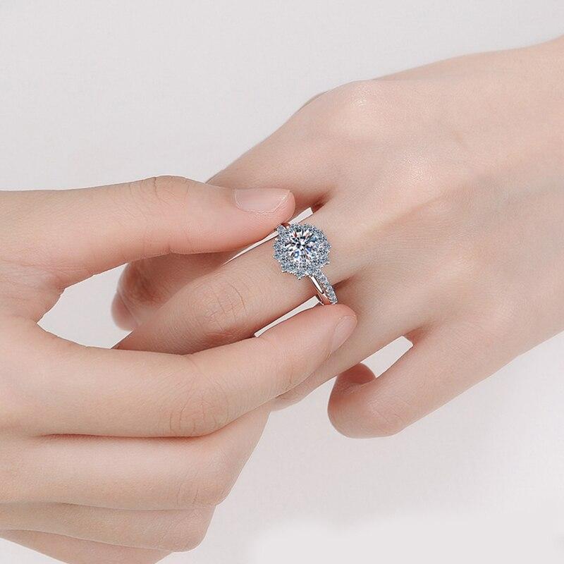 1ct Certified Moissanite Engagement Rings Sterling 925 Silver Vvs Diamond Ring For Women Flower Wedding Promise Rings