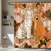 Cute Tiger and Leopard Shower Curtain Cartoon Animals with Floral Leaves, Nature-Themed Bath Curtain for Kids and Home Decor