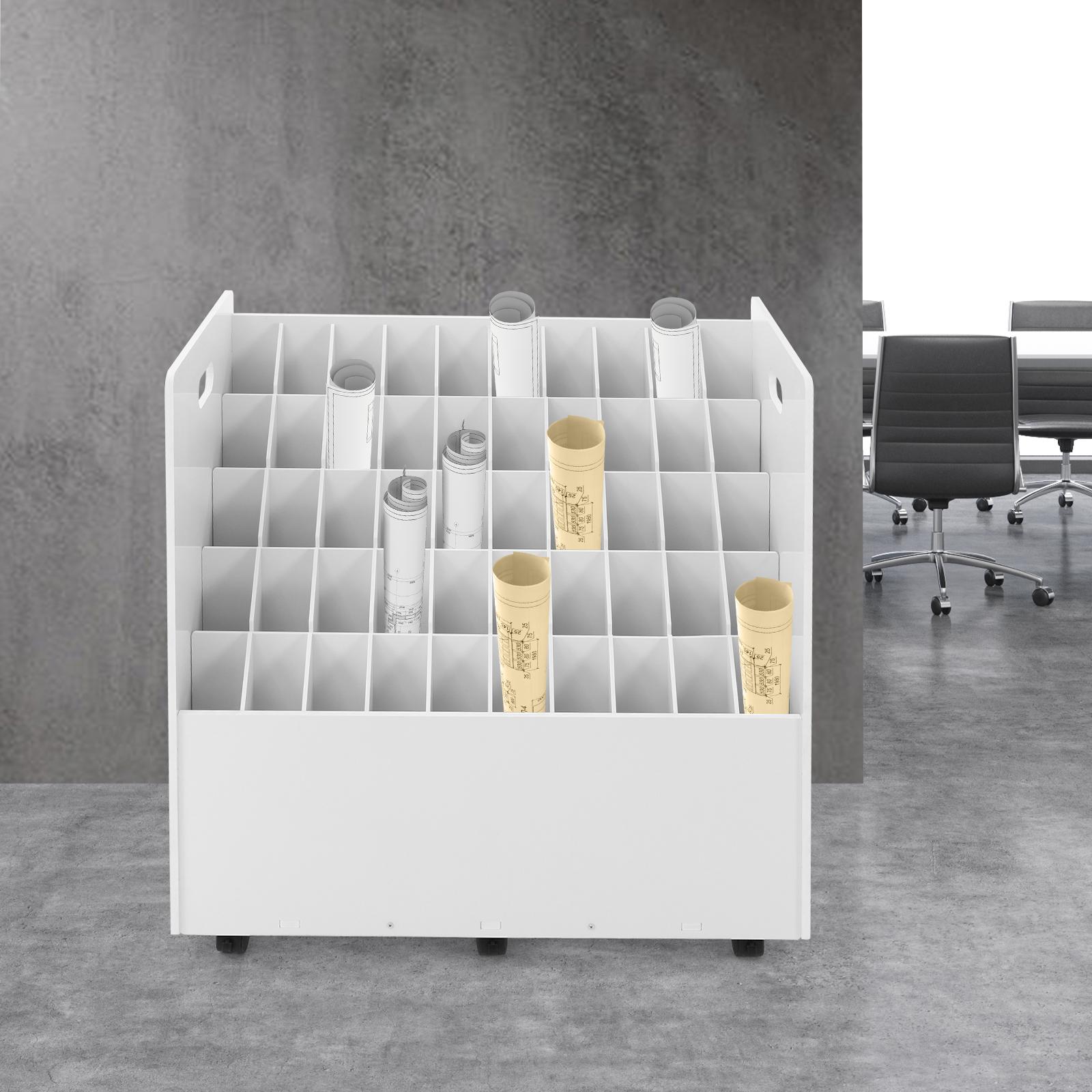 

50-Slot Blueprint Organizer W/ Wheels, Portable File Storage Cart for Folders, White Office File Organizer, Rolling File Cabinet белый