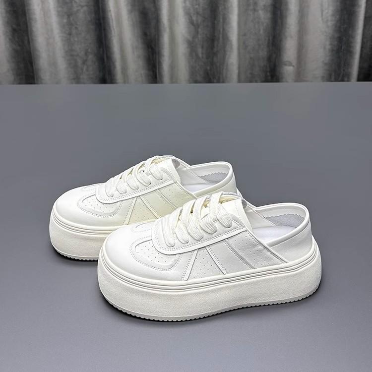 Leather two wear white shoes women's spring 2025 new round head platform fashion versatile casual sports shoes