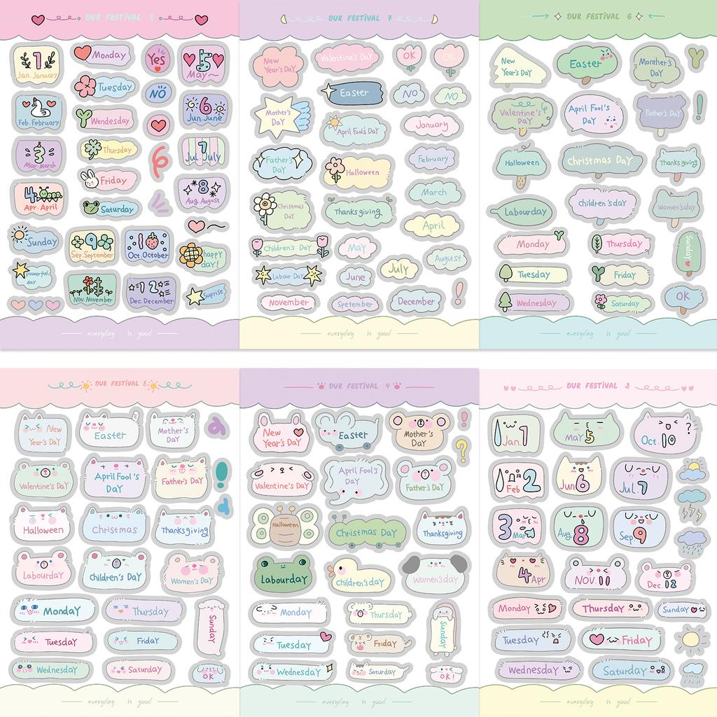 8 Cartoon Holiday Small Mark Stickers Waterproof Diary Hand Account Stickers Gu Card Stickers DIY Decoration