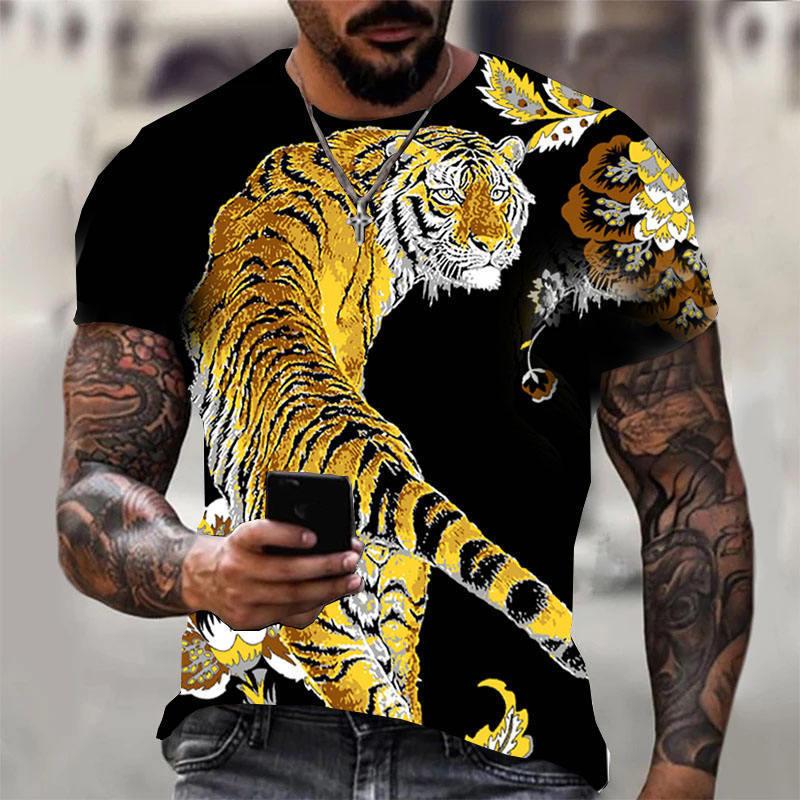 

Summer New Tiger Lion Graphic T-Shirts 3D Print Men s Short Sleeve XXS