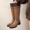 Women's High Boots Mid Heels Designer Leather Shoes  Fashion Pumps Knee High Boots New Trend Dress Chelsea Mujer De Botas
