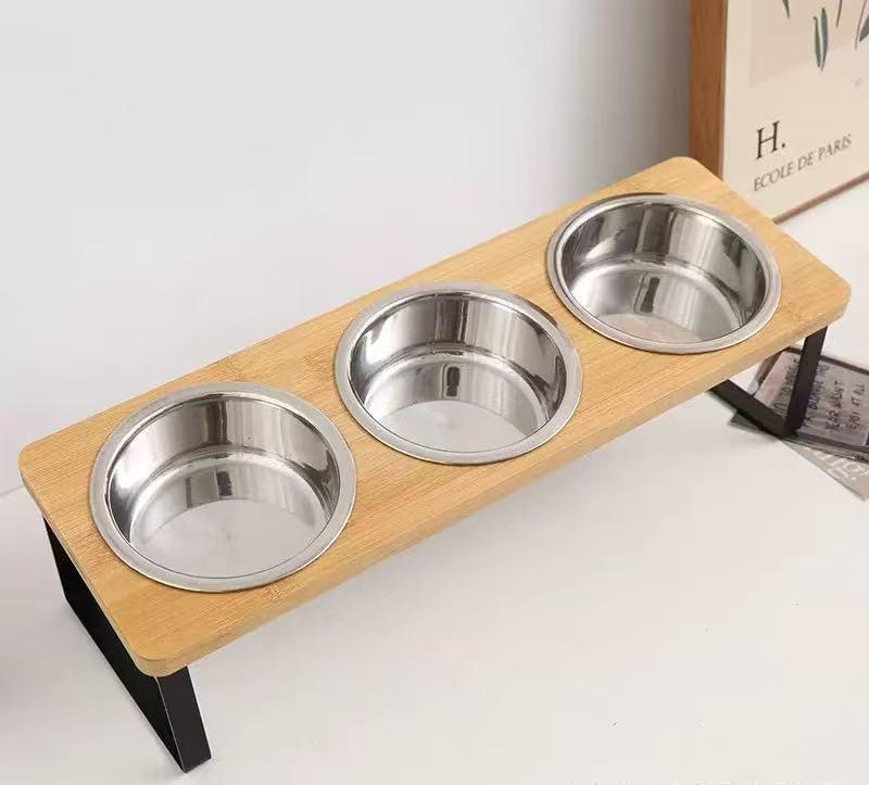 Bamboo & Stainless Steel Cat and Small Dog Bowl Feeder