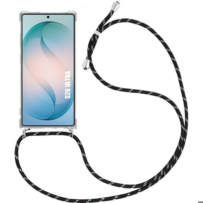 Coque pour Samsung Galaxy S26 Ultra, Protection Renforcée TPU Antichoc Transparent avec Cordon Noir