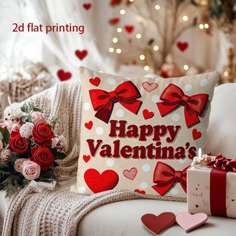 Heart & Bow Pillowcase for Valentine's Love Pattern Cushion Cover Suitable for Sofa Bedroom Car Pillow Cover