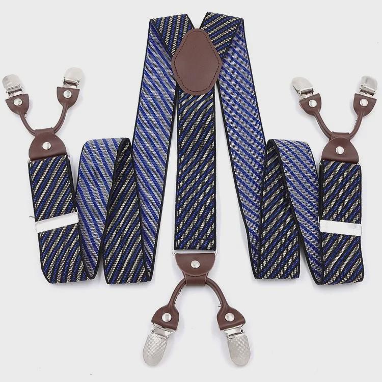 Men's Six-Clip Jacquard Wide Suspenders with Printed Webbing