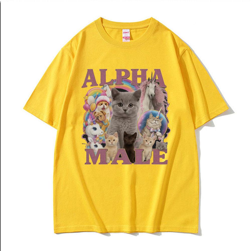 Alpha Male Funny Kitten Cat Meme T Shirts Unisex Fashion Cute Kawaii Unicorn Rainbow T-shirts Men Fashion Summer Comfort T Shirt